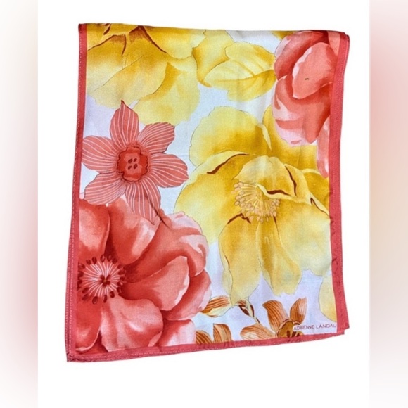 Adrienne Landau Floral Yellow Red 100% Silk Long Scarf - Picture 4 of 6